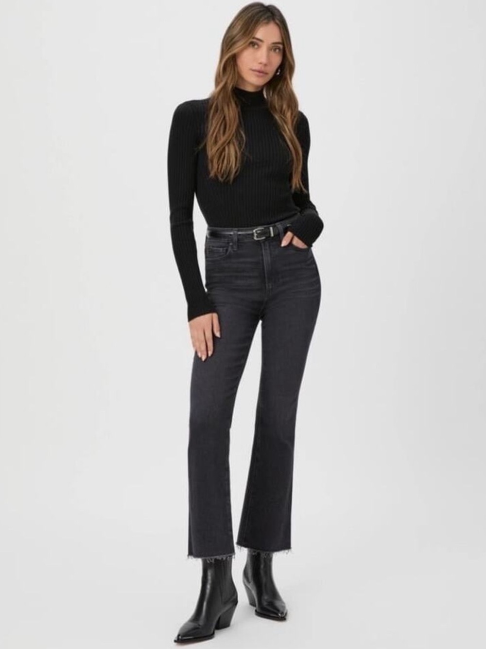 PAIGE Claudine Raw Hem Flare Jeans Black Lotus Size 30
